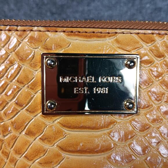 Michael Kors Wristlet Wallet Womens Yellow Embossed Faux Snakeskin Clutch Purse - Picture 5 of 6